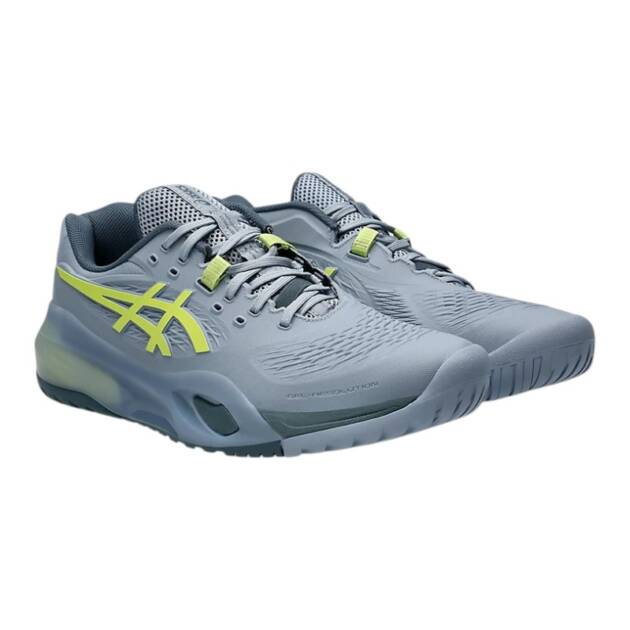 sepatu asics gel resolution x wide grey blue/pistachio